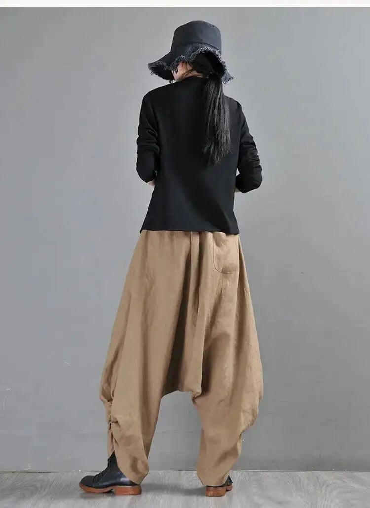 Summer Linen Pants Drop Crotch Baggy Harem Pants for Stylish Women-Women's pants-Thebesttailor-Thebesttailor