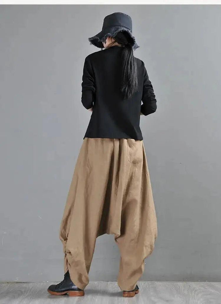 Summer Linen Pants Drop Crotch Baggy Harem Pants for Stylish Women-Women's pants-Thebesttailor-Thebesttailor