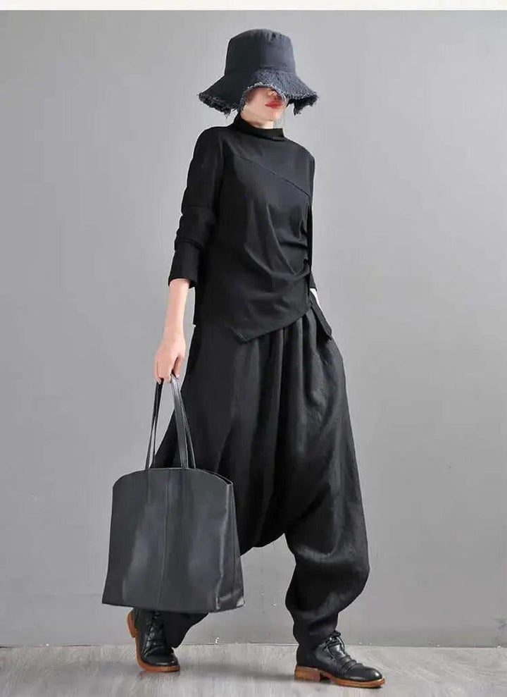 Summer Linen Pants Drop Crotch Baggy Harem Pants for Stylish Women-Women's pants-Thebesttailor-Thebesttailor