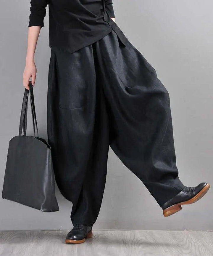 Chic Linen Harem Pants: Stylish Wide Leg Trousers for Women-Women's pants-Thebesttailor-One size-Black-Linen-Thebesttailor