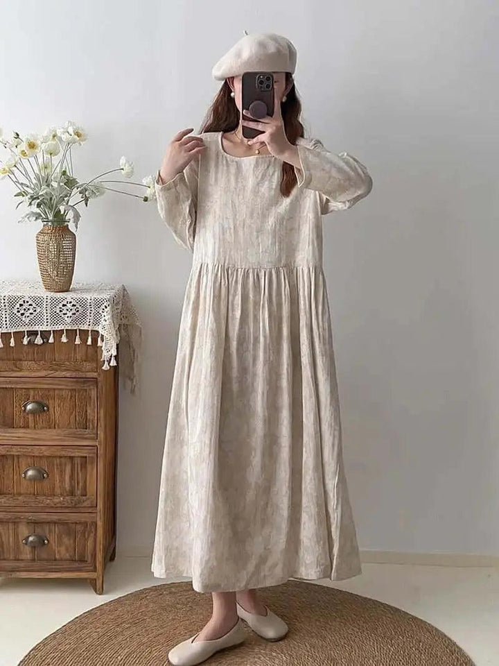 Textured Linen Maxi Party Dress for Women with Long Sleeves-Women's dress-Thebesttailor-Thebesttailor