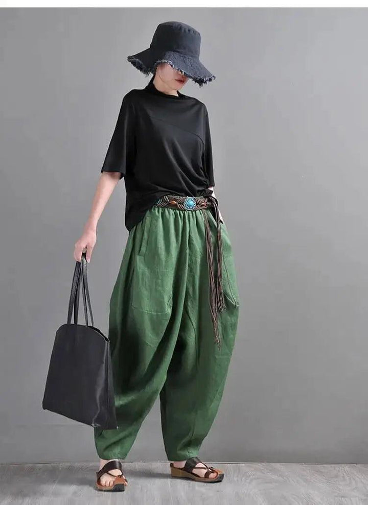 Chic Linen Harem Pants: Stylish Wide Leg Trousers for Women-Women's pants-Thebesttailor-Thebesttailor