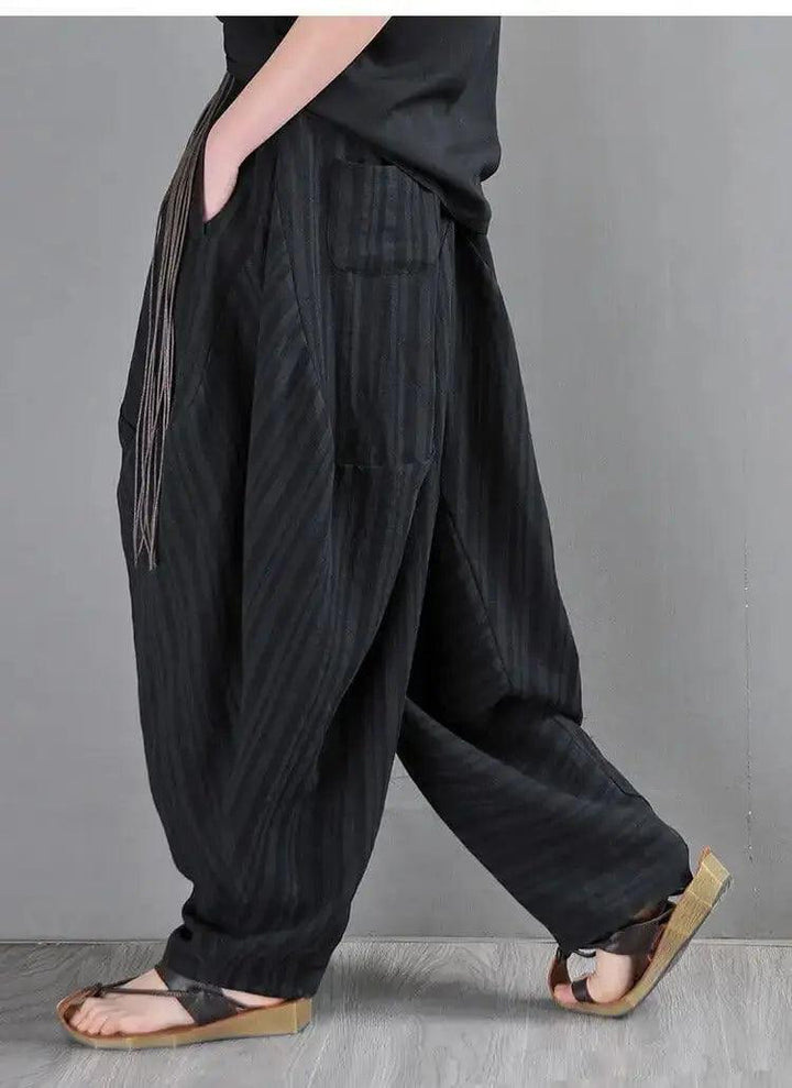 harem pants women Summer pants Black Striped harem trousers-Women's pants-Thebesttailor-Thebesttailor