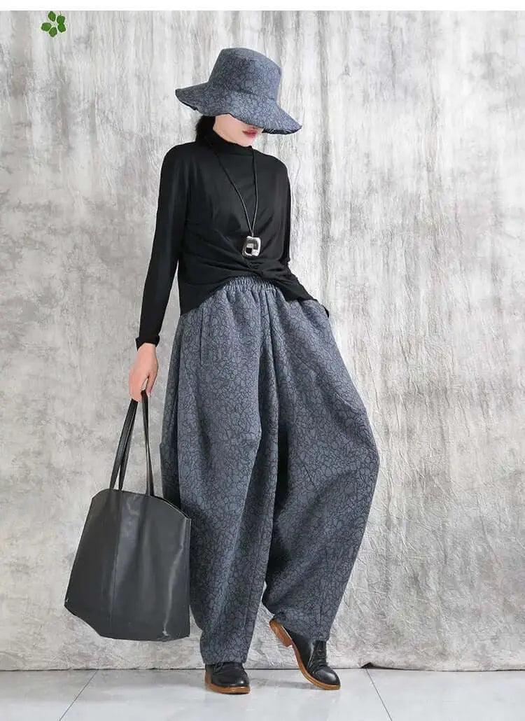 Gray Cotton Harem Pants Daily Short Jacket Suit for Women in Spring and Autumn by Thebesttailor