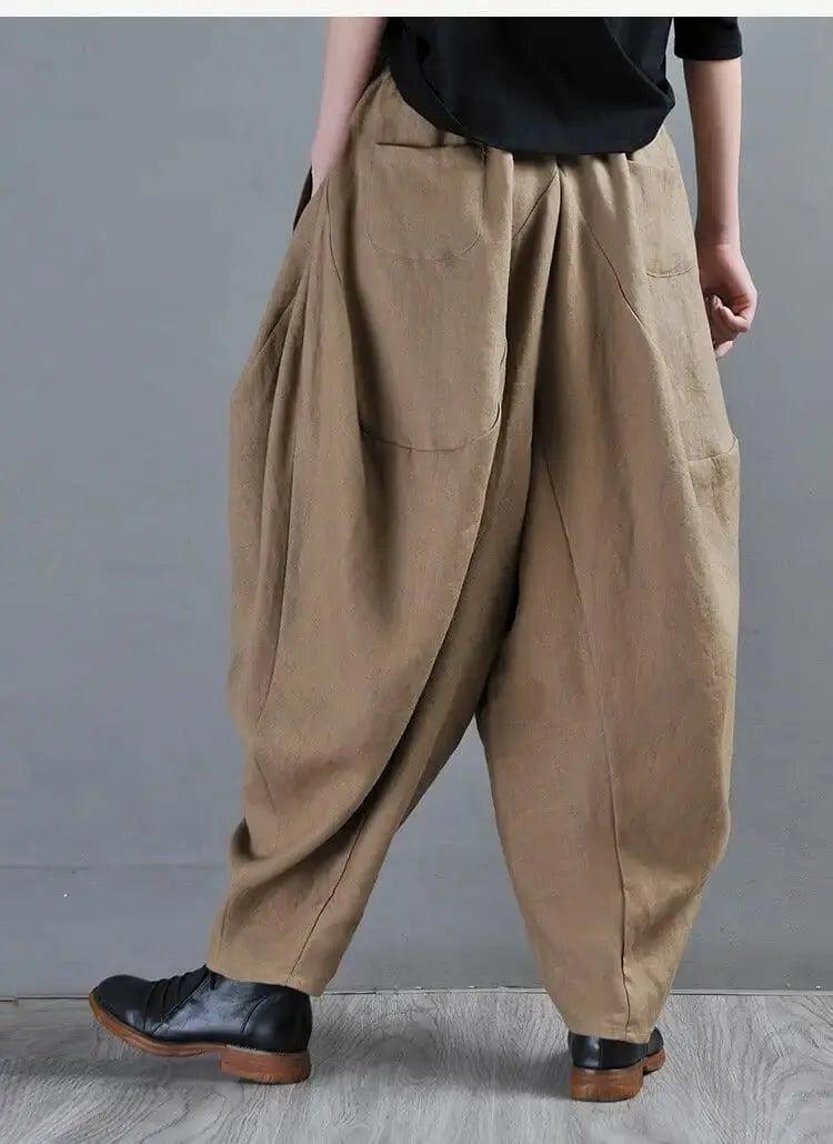 Chic Linen Harem Pants: Stylish Wide Leg Trousers for Women-Women's pants-Thebesttailor-Thebesttailor