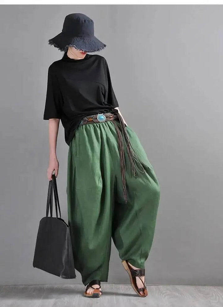 Chic Linen Harem Pants: Stylish Wide Leg Trousers for Women-Women's pants-Thebesttailor-Thebesttailor