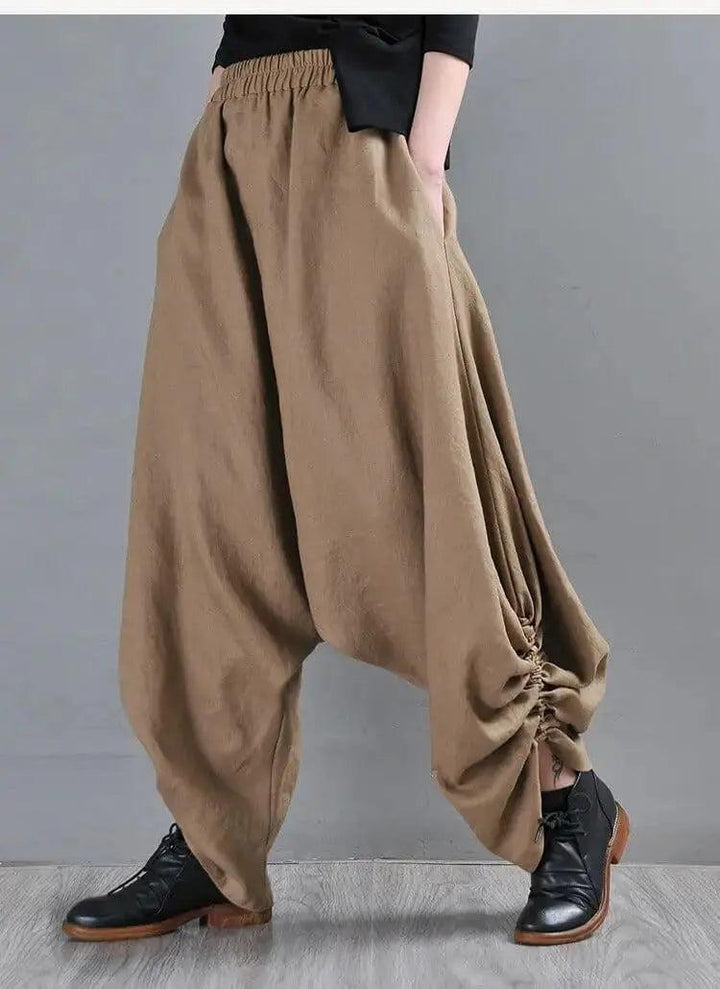 Summer Linen Pants Drop Crotch Baggy Harem Pants for Stylish Women-Women's pants-Thebesttailor-Thebesttailor