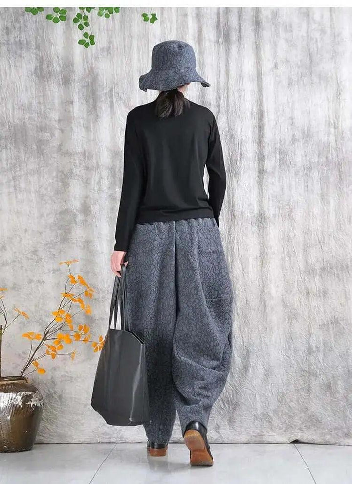 Gray Cotton Harem Pants Daily Short Jacket Suit for Women in Spring and Autumn-Women's coat-Thebesttailor-Thebesttailor