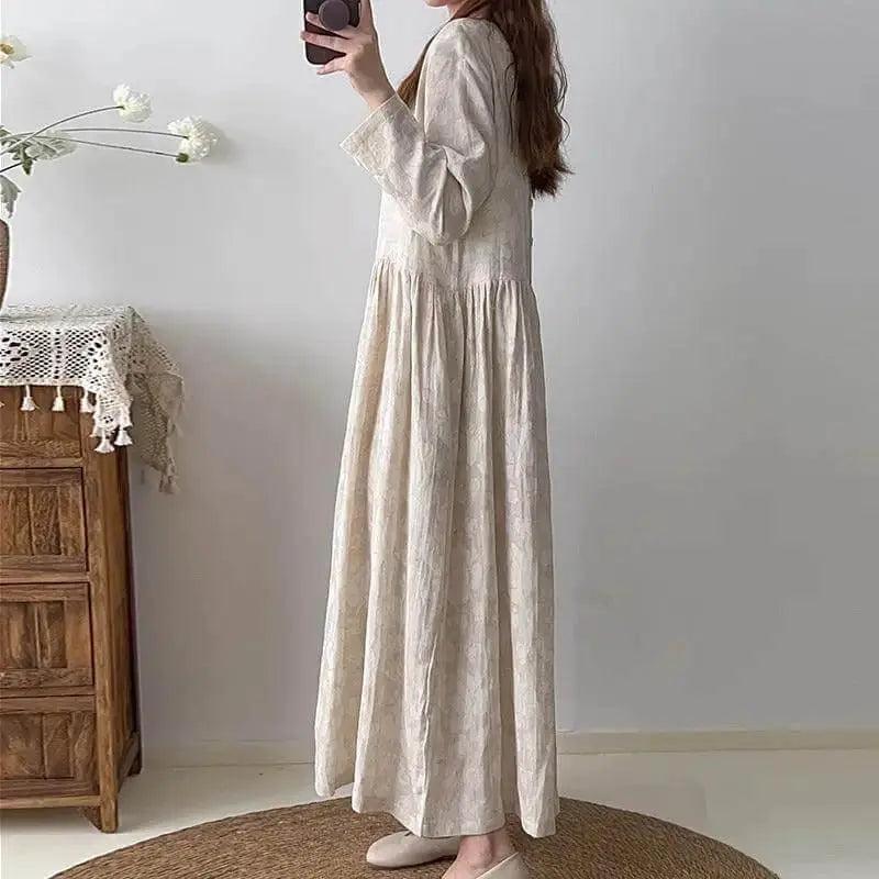 Textured Linen Maxi Party Dress for Women with Long Sleeves-Women's dress-Thebesttailor-Thebesttailor