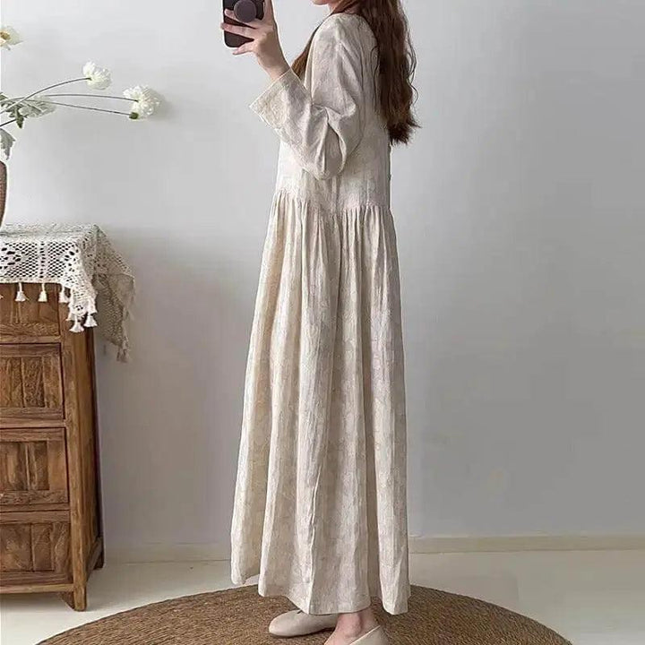 Textured Linen Maxi Party Dress for Women with Long Sleeves-Women's dress-Thebesttailor-Thebesttailor