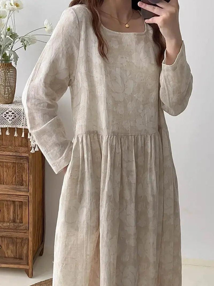 Textured Linen Maxi Party Dress for Women with Long Sleeves-Women's dress-Thebesttailor-Thebesttailor