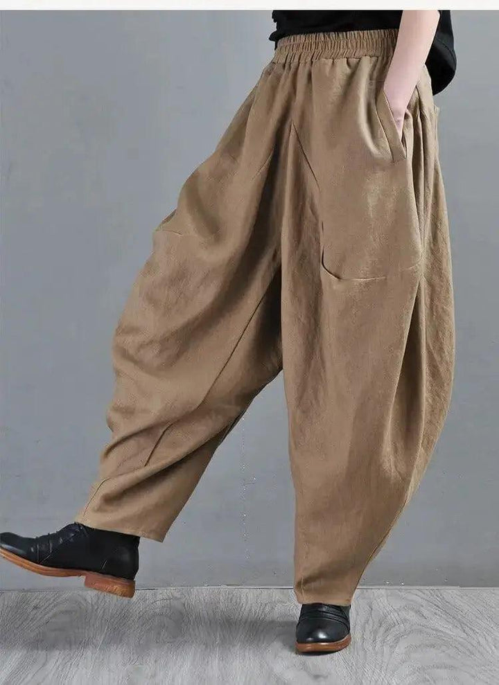 Chic Linen Harem Pants: Stylish Wide Leg Trousers for Women-Women's pants-Thebesttailor-Thebesttailor