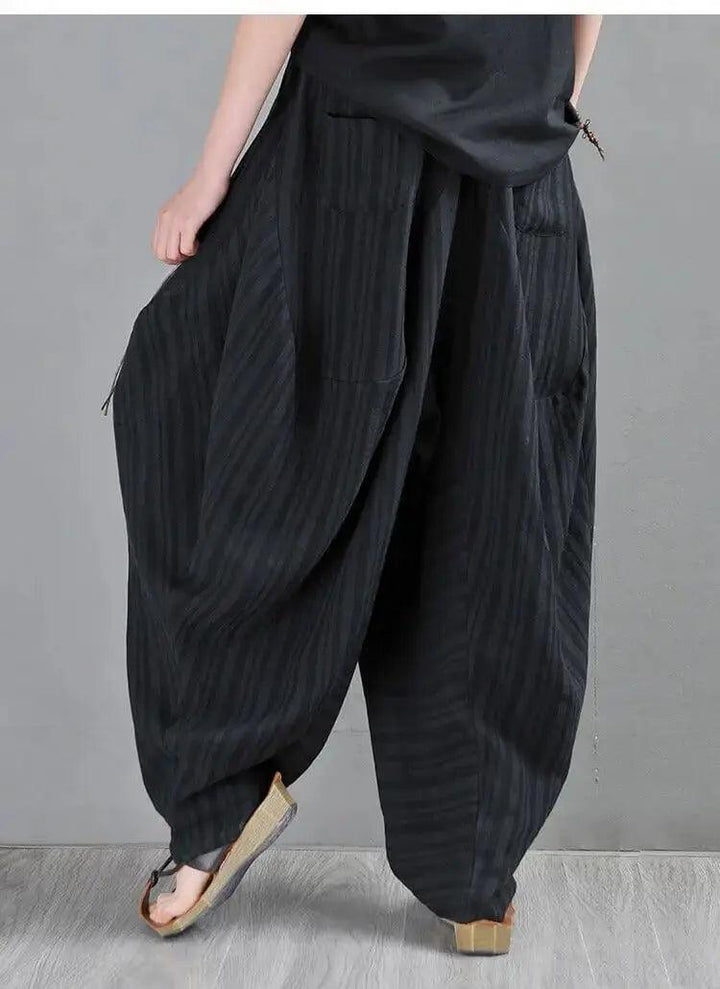 harem pants women Summer pants Black Striped harem trousers-Women's pants-Thebesttailor-Thebesttailor