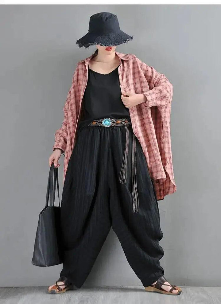 harem pants women Summer pants Black Striped harem trousers-Women's pants-Thebesttailor-Thebesttailor