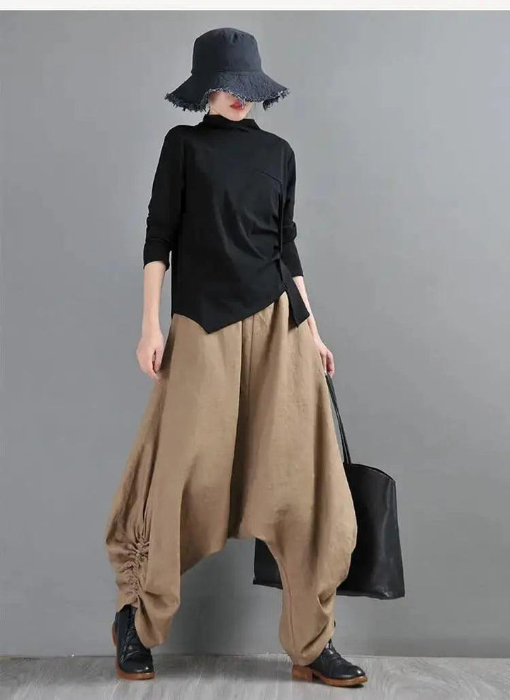 Summer Linen Pants Drop Crotch Baggy Harem Pants for Stylish Women-Women's pants-Thebesttailor-Thebesttailor