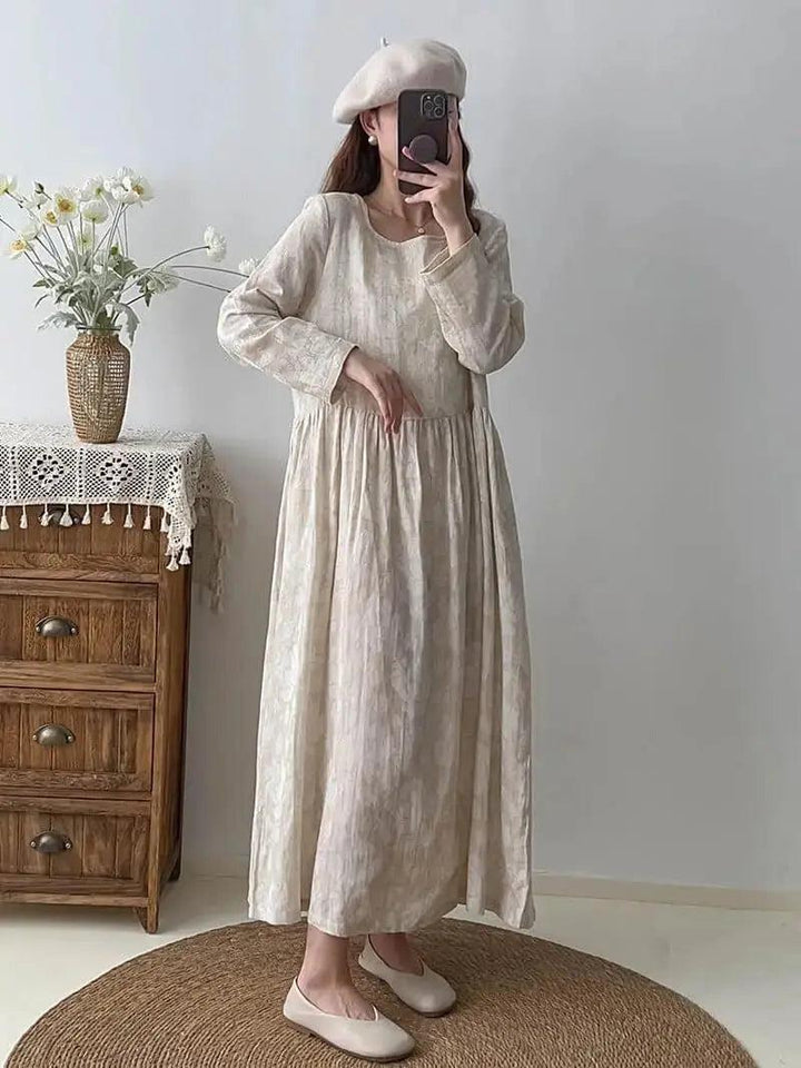 Textured Linen Maxi Party Dress for Women with Long Sleeves-Women's dress-Thebesttailor-Thebesttailor