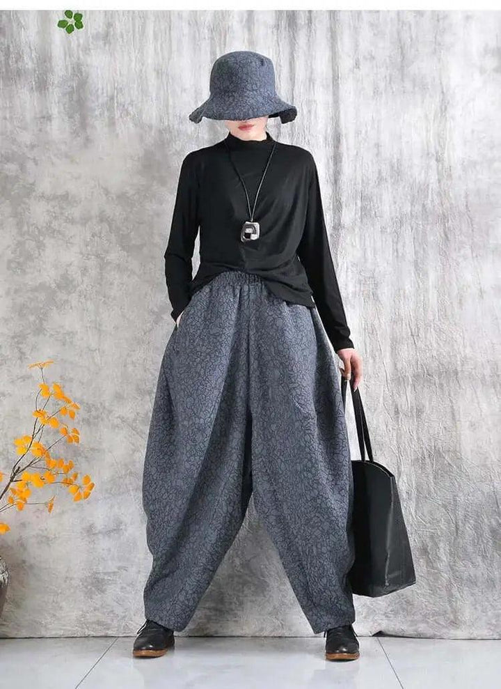 Gray Cotton Harem Pants Daily Short Jacket Suit for Women in Spring and Autumn-Women's coat-Thebesttailor-Thebesttailor