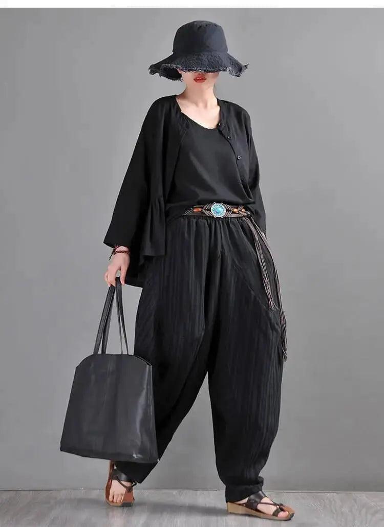 harem pants women Summer pants Black Striped harem trousers-Women's pants-Thebesttailor-Thebesttailor