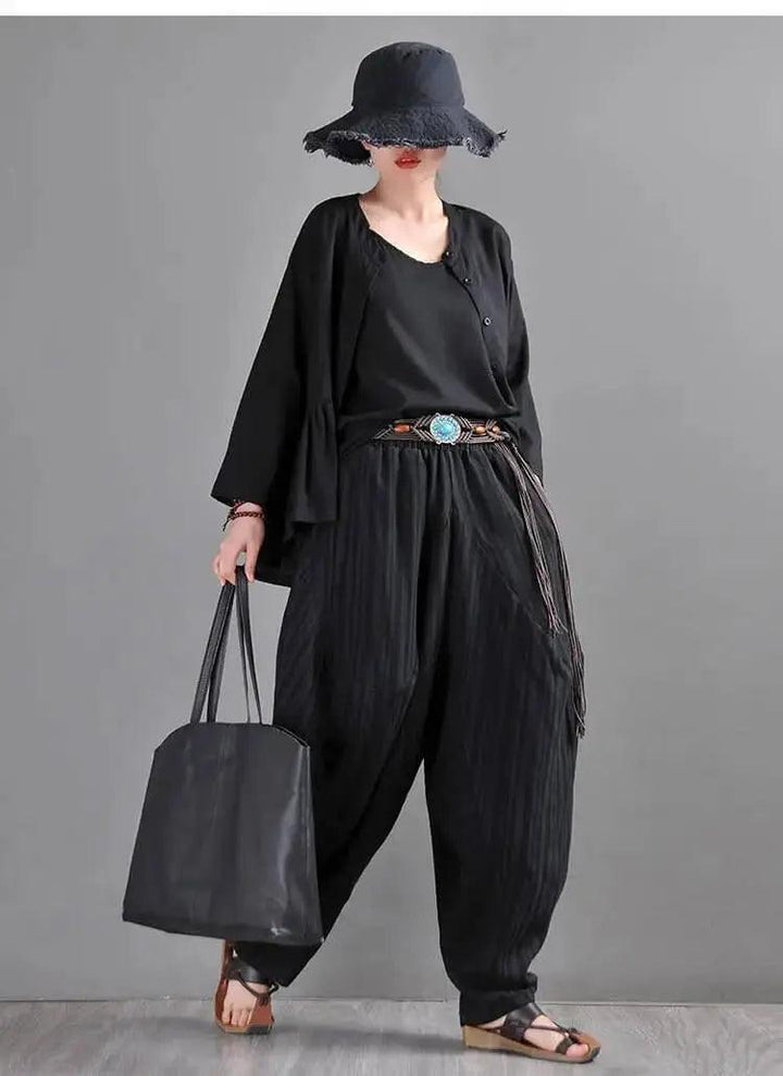 harem pants women Summer pants Black Striped harem trousers-Women's pants-Thebesttailor-Thebesttailor