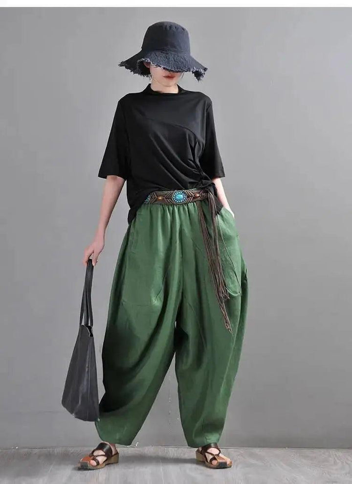 Chic Linen Harem Pants: Stylish Wide Leg Trousers for Women-Women's pants-Thebesttailor-Thebesttailor