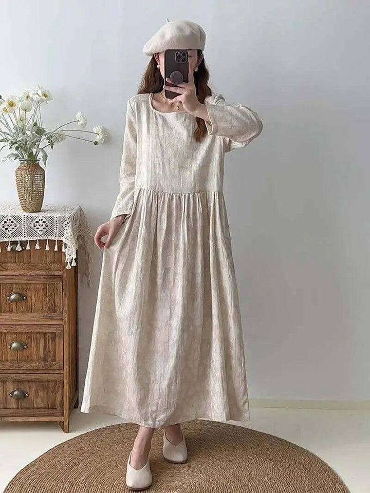Textured Linen Maxi Party Dress for Women with Long Sleeves-Women's dress-Thebesttailor-Thebesttailor