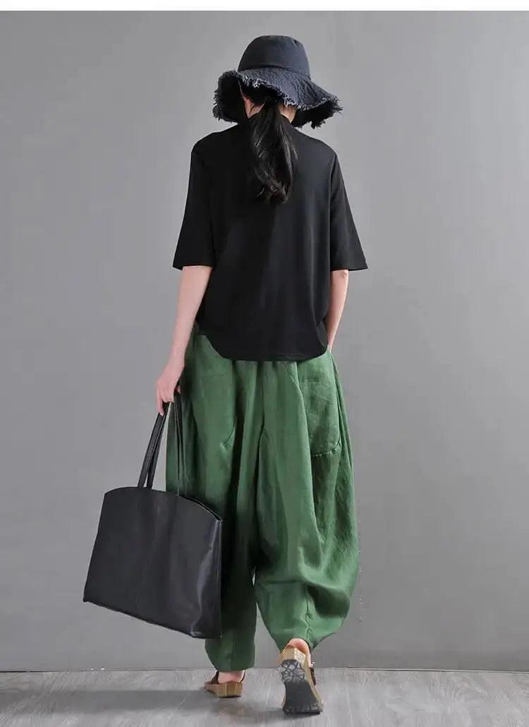 Chic Linen Harem Pants: Stylish Wide Leg Trousers for Women-Women's pants-Thebesttailor-Thebesttailor
