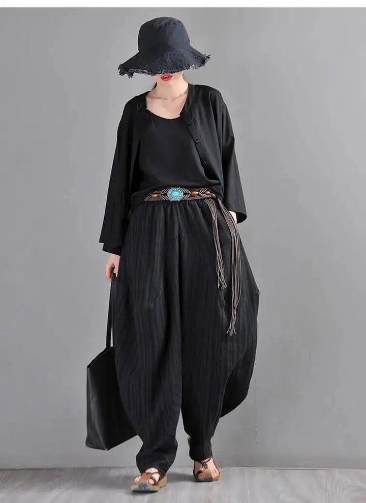 harem pants women Summer pants Black Striped harem trousers-Women's pants-Thebesttailor-Thebesttailor