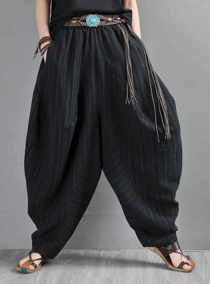 harem pants women Summer pants Black Striped harem trousers-Women's pants-Thebesttailor-Thebesttailor