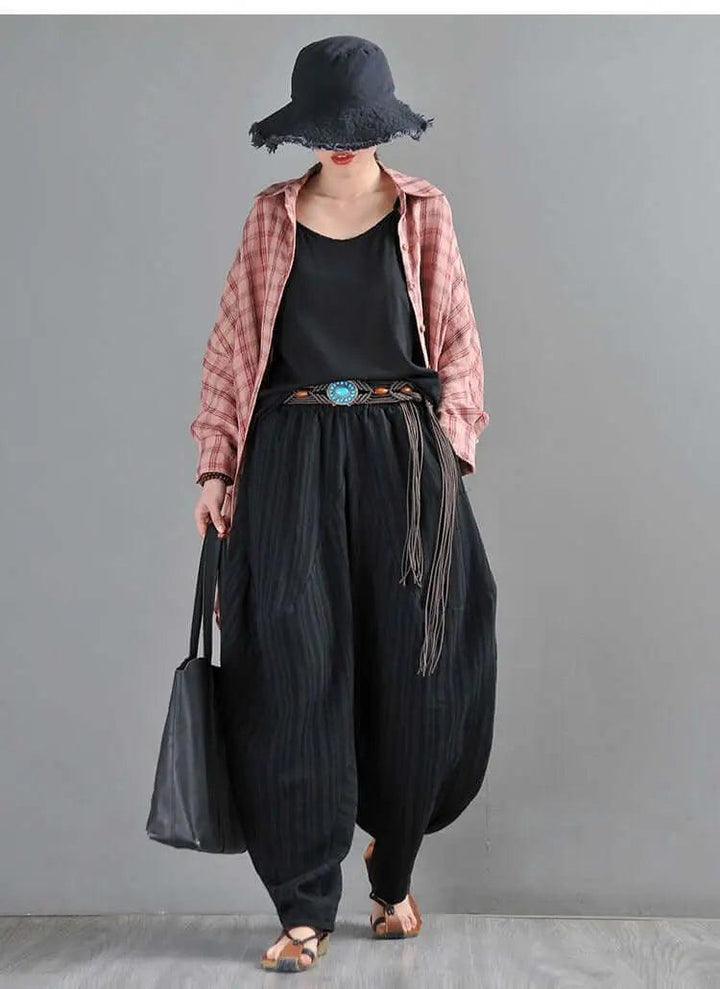 harem pants women Summer pants Black Striped harem trousers-Women's pants-Thebesttailor-Thebesttailor