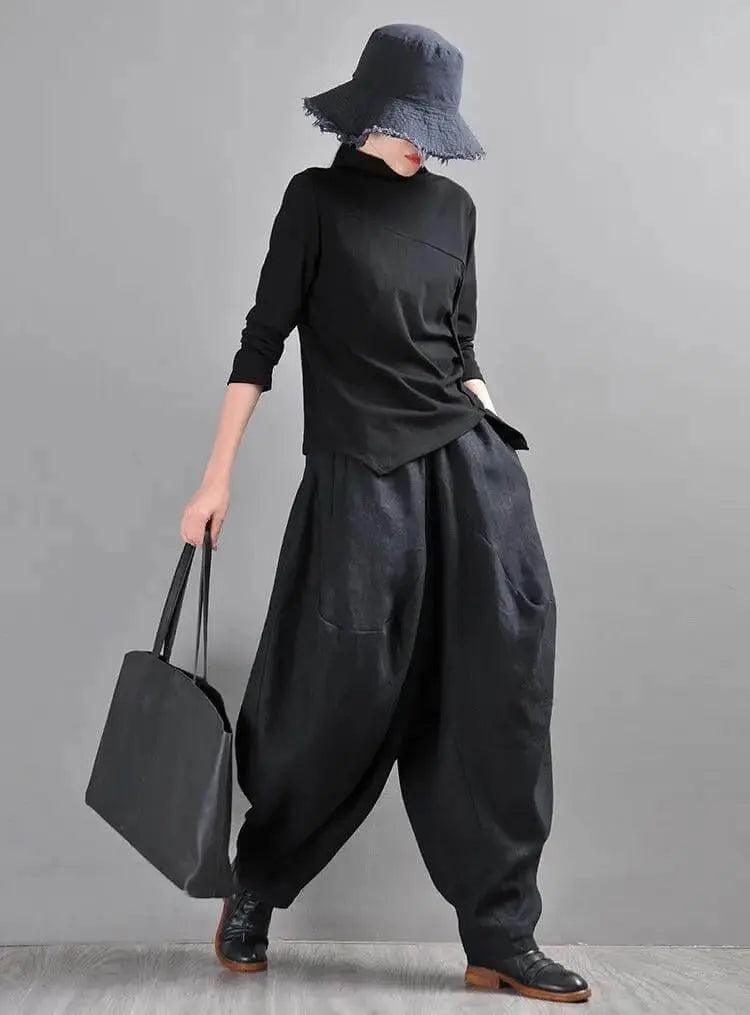 Chic Linen Harem Pants: Stylish Wide Leg Trousers for Women-Women's pants-Thebesttailor-Thebesttailor