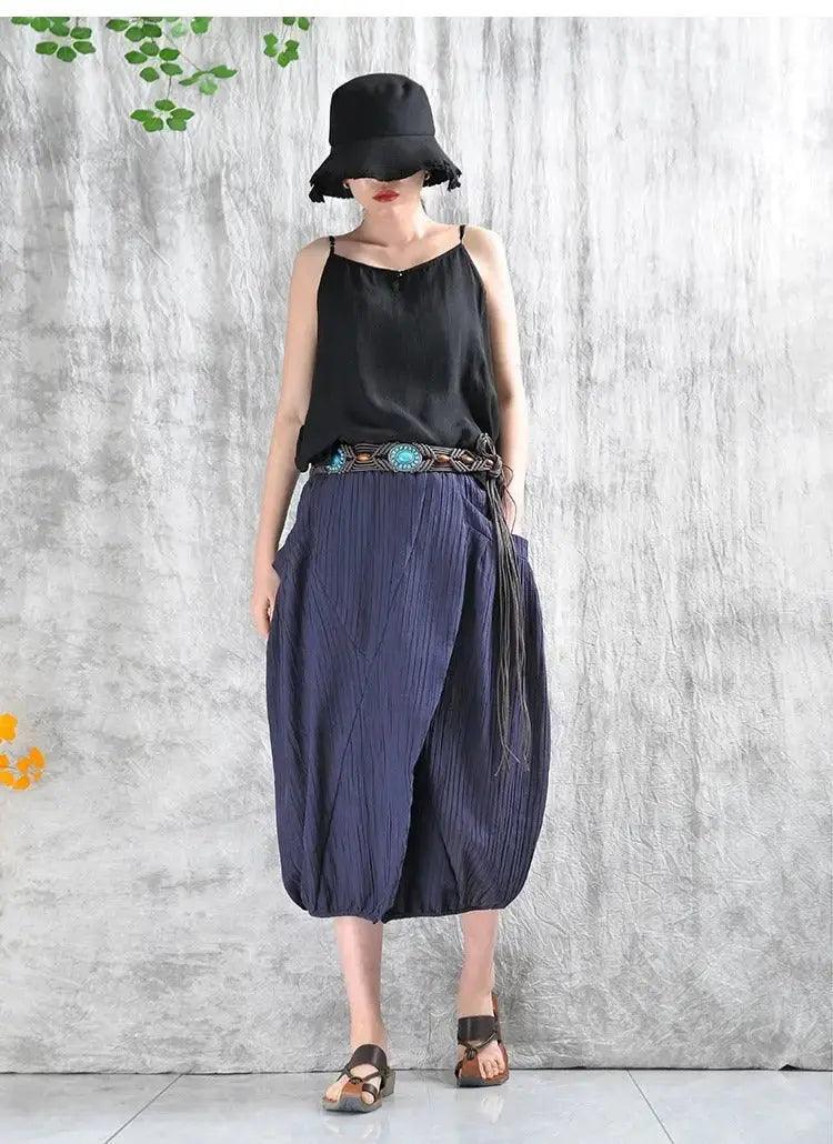 Casual Linen Stand Collar Shirt and Skirt Set for Women-Women's Shirt-Thebesttailor-Thebesttailor