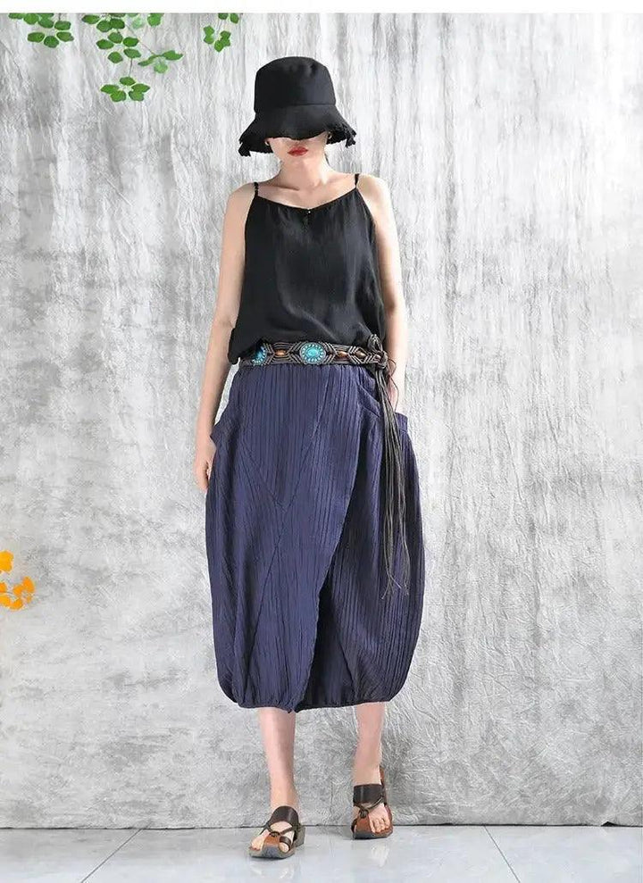 Casual Linen Stand Collar Shirt and Skirt Set for Women-Women's Shirt-Thebesttailor-Thebesttailor