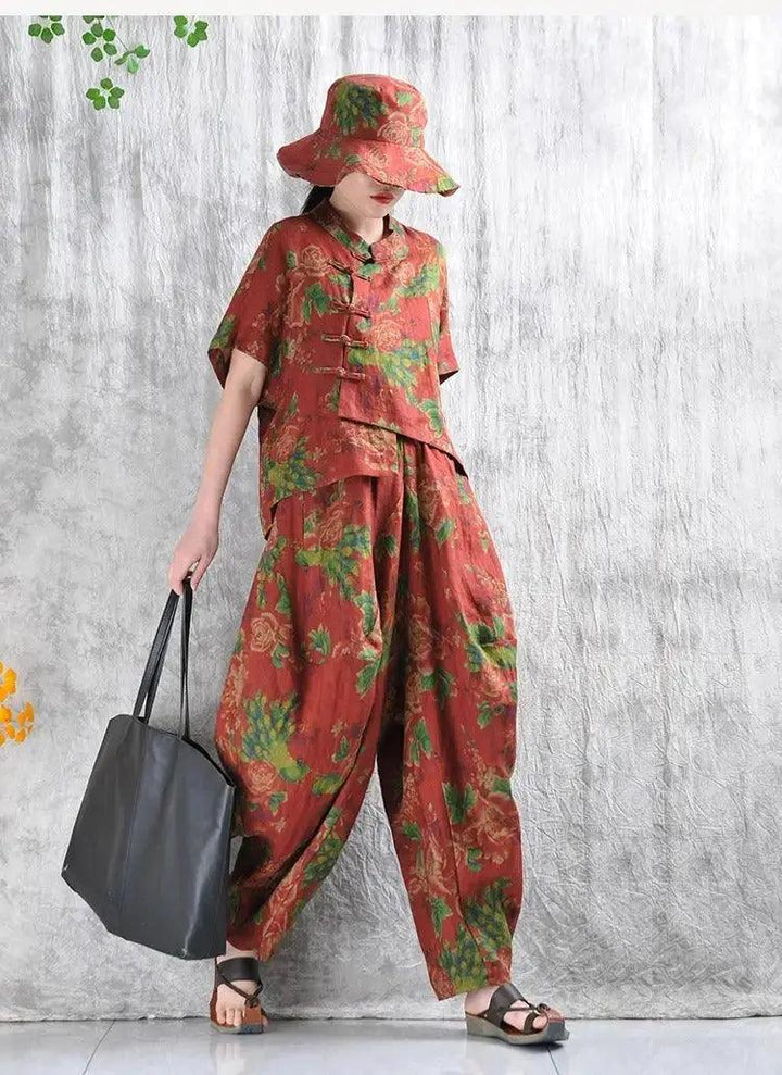 Stand Collar shirt women's + Bloomers Set for Women-Women's Shirt-Thebesttailor-Thebesttailor