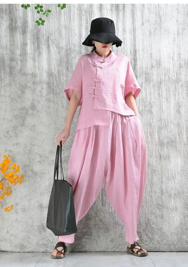 Linen Shirt Literature Art and Bloomer Set-Women's Shirt-Thebesttailor-Thebesttailor