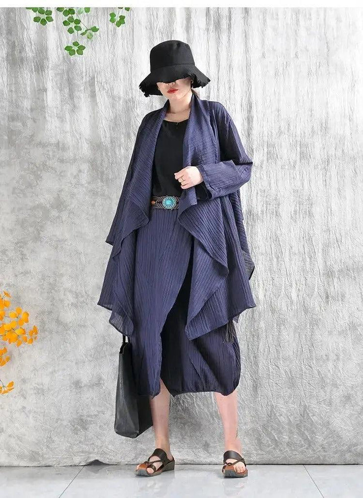 Casual Linen Stand Collar Shirt and Skirt Set for Women-Women's Shirt-Thebesttailor-Thebesttailor