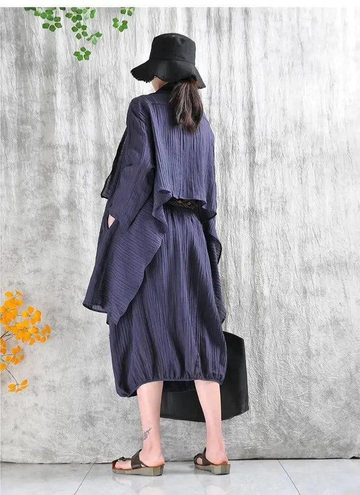 Casual Linen Stand Collar Shirt and Skirt Set for Women-Women's Shirt-Thebesttailor-Thebesttailor