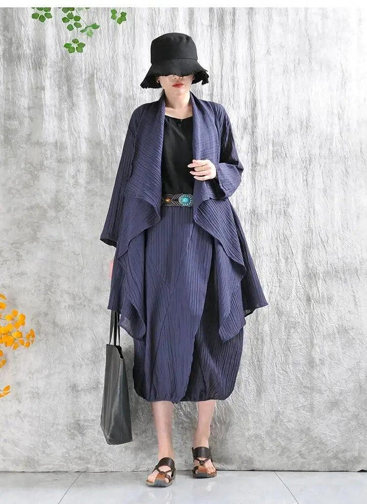 Casual Linen Stand Collar Shirt and Skirt Set for Women-Women's Shirt-Thebesttailor-Thebesttailor