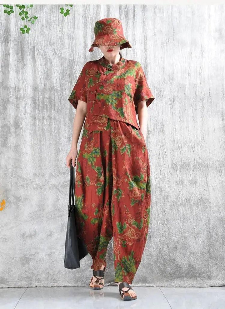 Stand Collar shirt women's + Bloomers Set for Women-Women's Shirt-Thebesttailor-Thebesttailor
