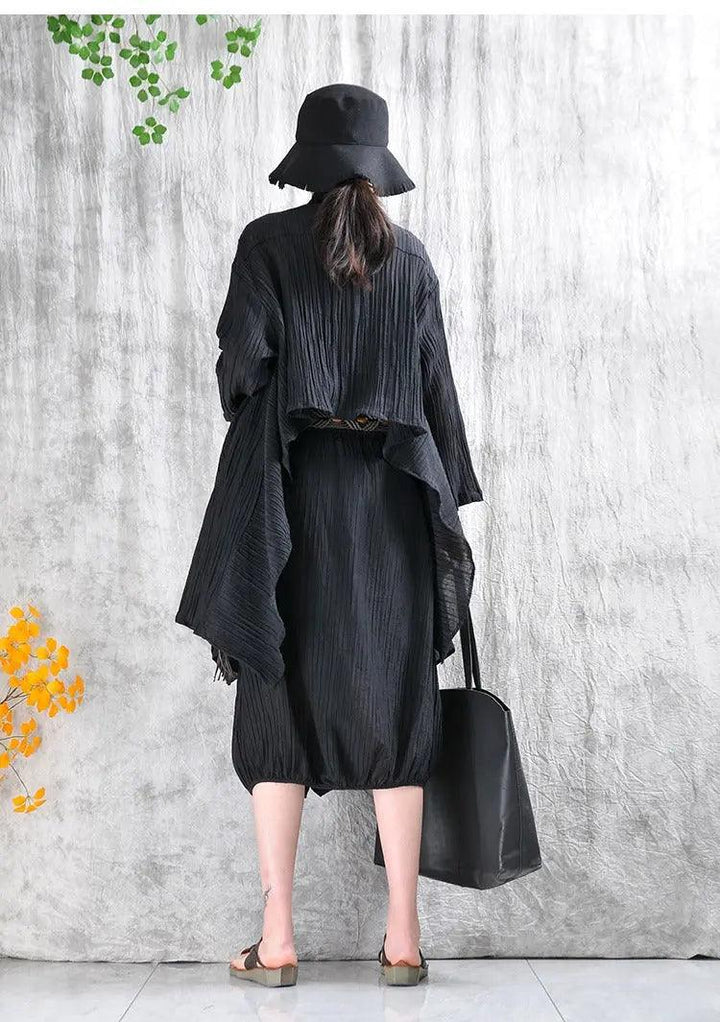 Casual Linen Stand Collar Shirt and Skirt Set for Women-Women's Shirt-Thebesttailor-Thebesttailor