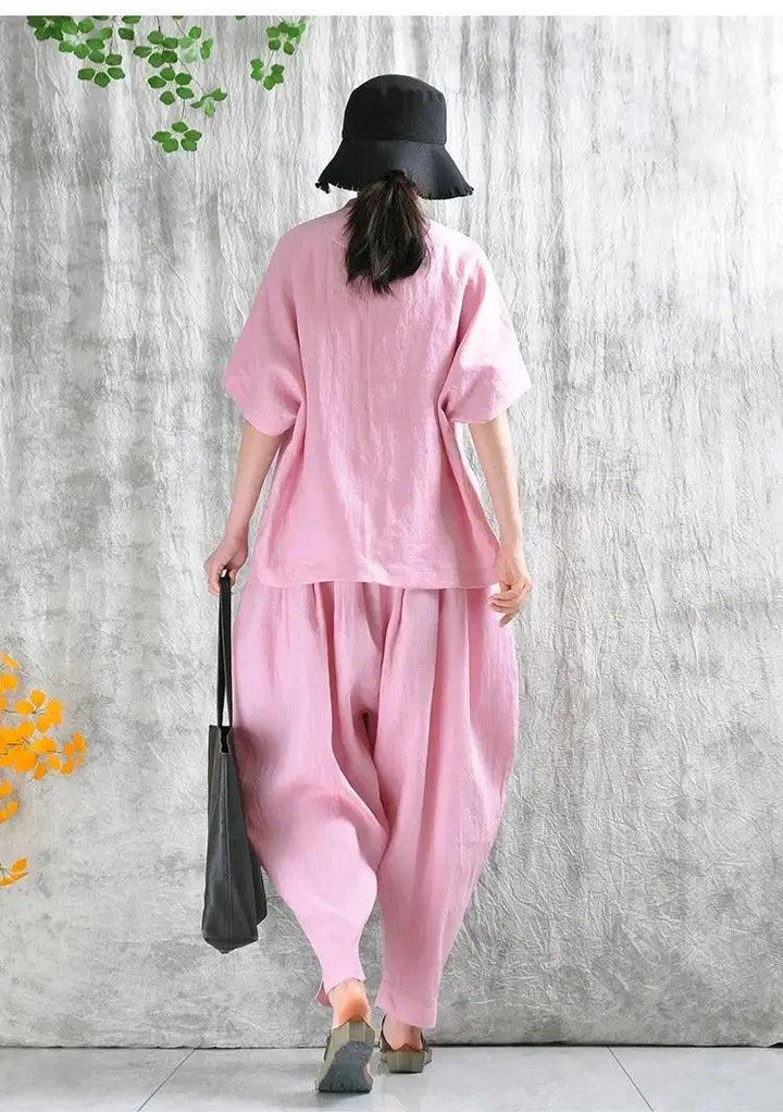 Linen Shirt Literature Art and Bloomer Set-Women's Shirt-Thebesttailor-Thebesttailor