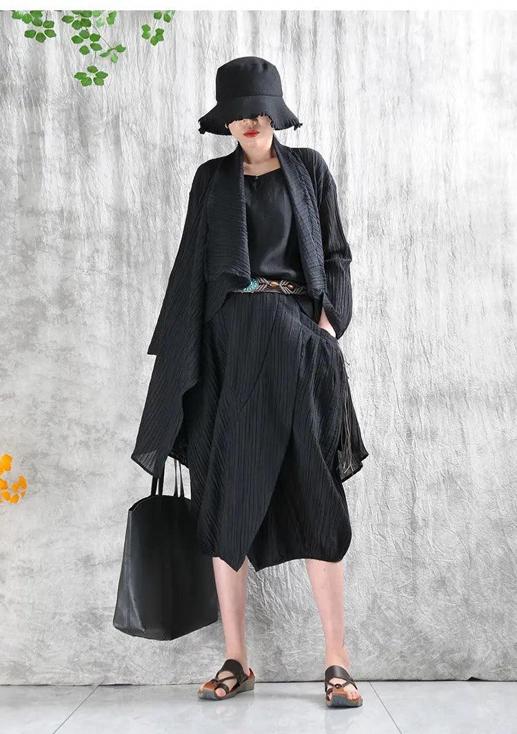Casual Linen Stand Collar Shirt and Skirt Set for Women-Women's Shirt-Thebesttailor-Thebesttailor