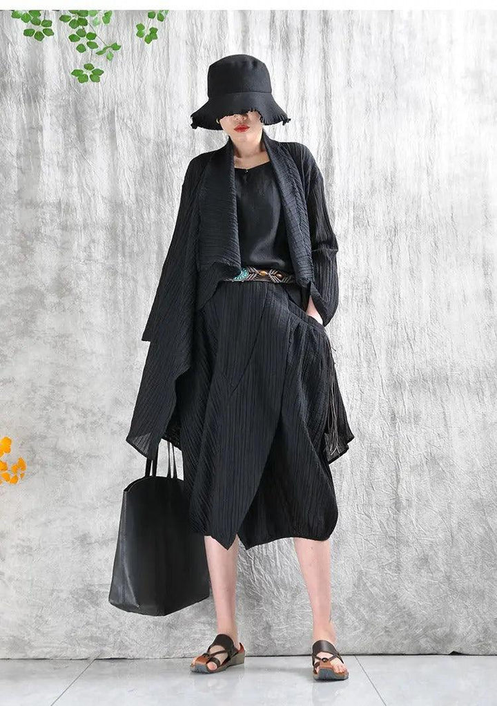 Casual Linen Stand Collar Shirt and Skirt Set for Women-Women's Shirt-Thebesttailor-Thebesttailor