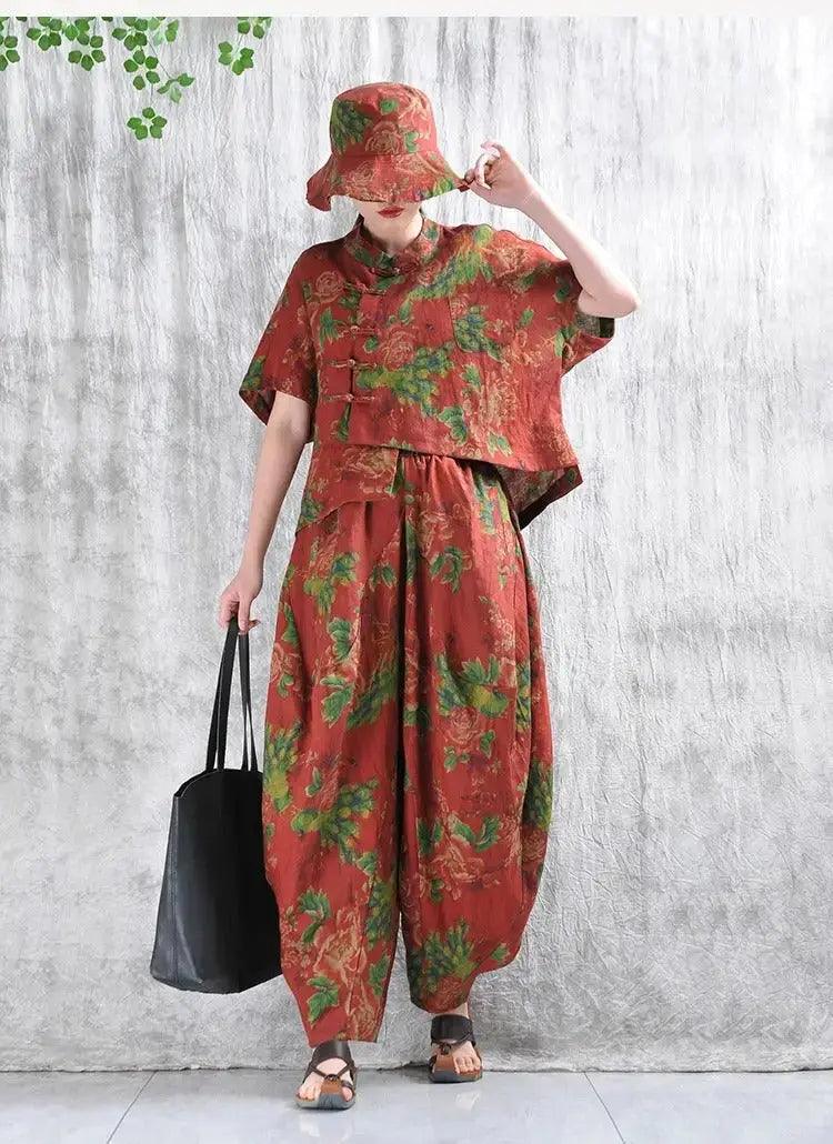 Stand Collar shirt women's + Bloomers Set for Women-Women's Shirt-Thebesttailor-Thebesttailor