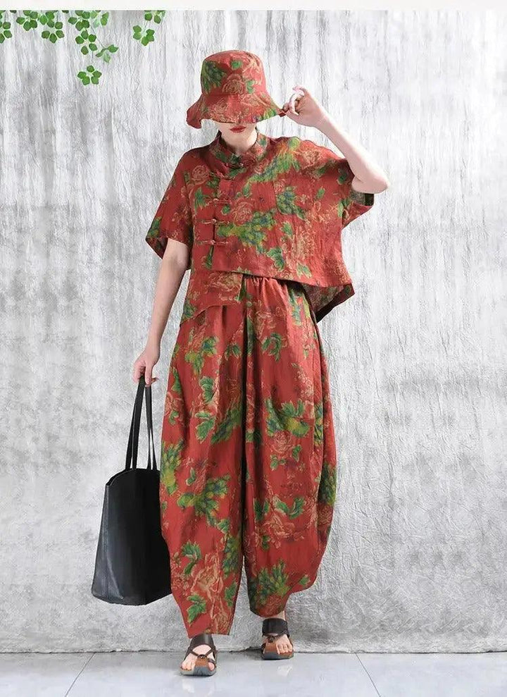 Stand Collar shirt women's + Bloomers Set for Women-Women's Shirt-Thebesttailor-Thebesttailor