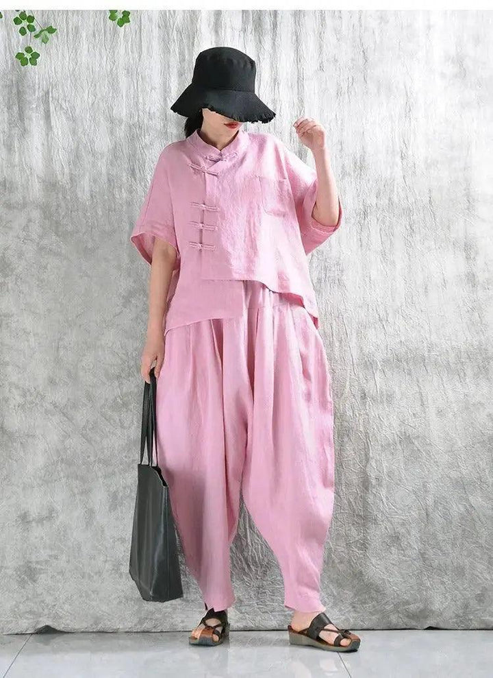 Linen Shirt Literature Art and Bloomer Set-Women's Shirt-Thebesttailor-Thebesttailor