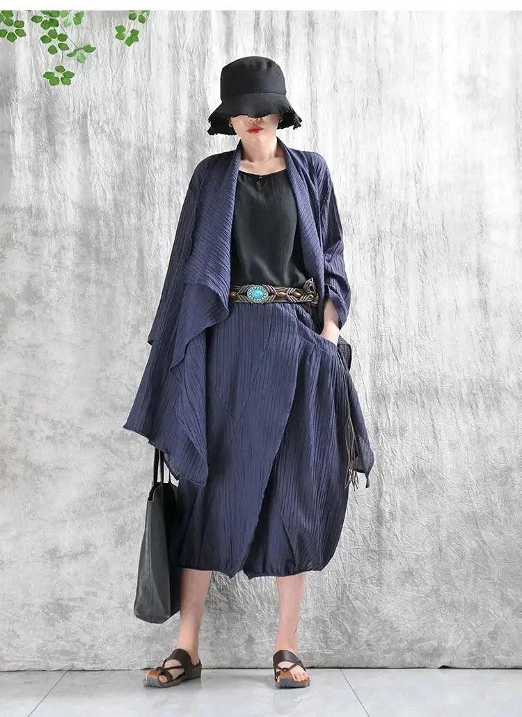Casual Linen Stand Collar Shirt and Skirt Set for Women-Women's Shirt-Thebesttailor-Thebesttailor