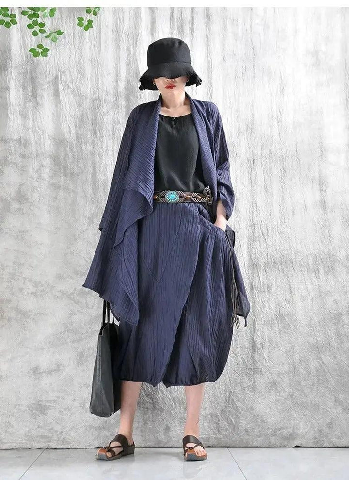 Casual Linen Stand Collar Shirt and Skirt Set for Women-Women's Shirt-Thebesttailor-Thebesttailor