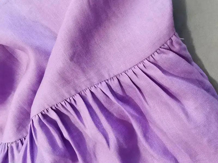 Purple Maxi Dress for Women Purple Linen Dress with Batwing Sleeves-Women's dress-Thebesttailor-Thebesttailor