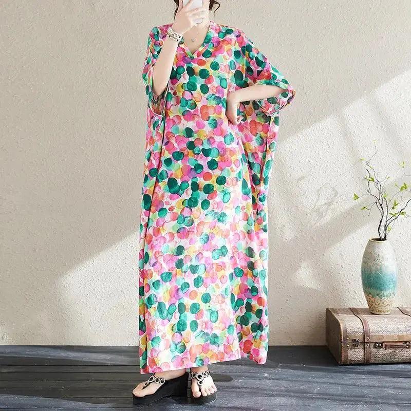 Bohemian Women's Dresses Vintage Printed V-Neck Dresses-Women's dress-Thebesttailor-Thebesttailor