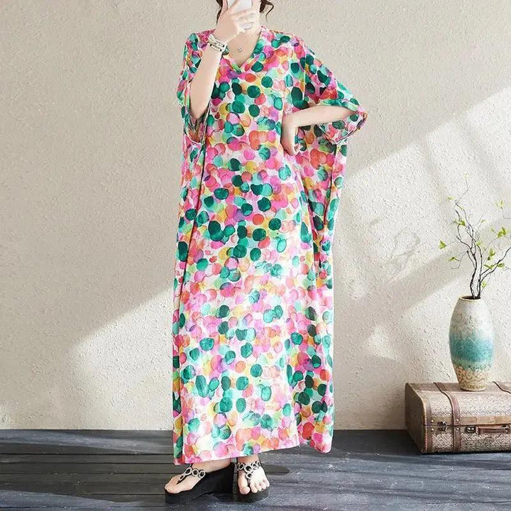 Bohemian Women's Dresses Vintage Printed V-Neck Dresses-Women's dress-Thebesttailor-Thebesttailor
